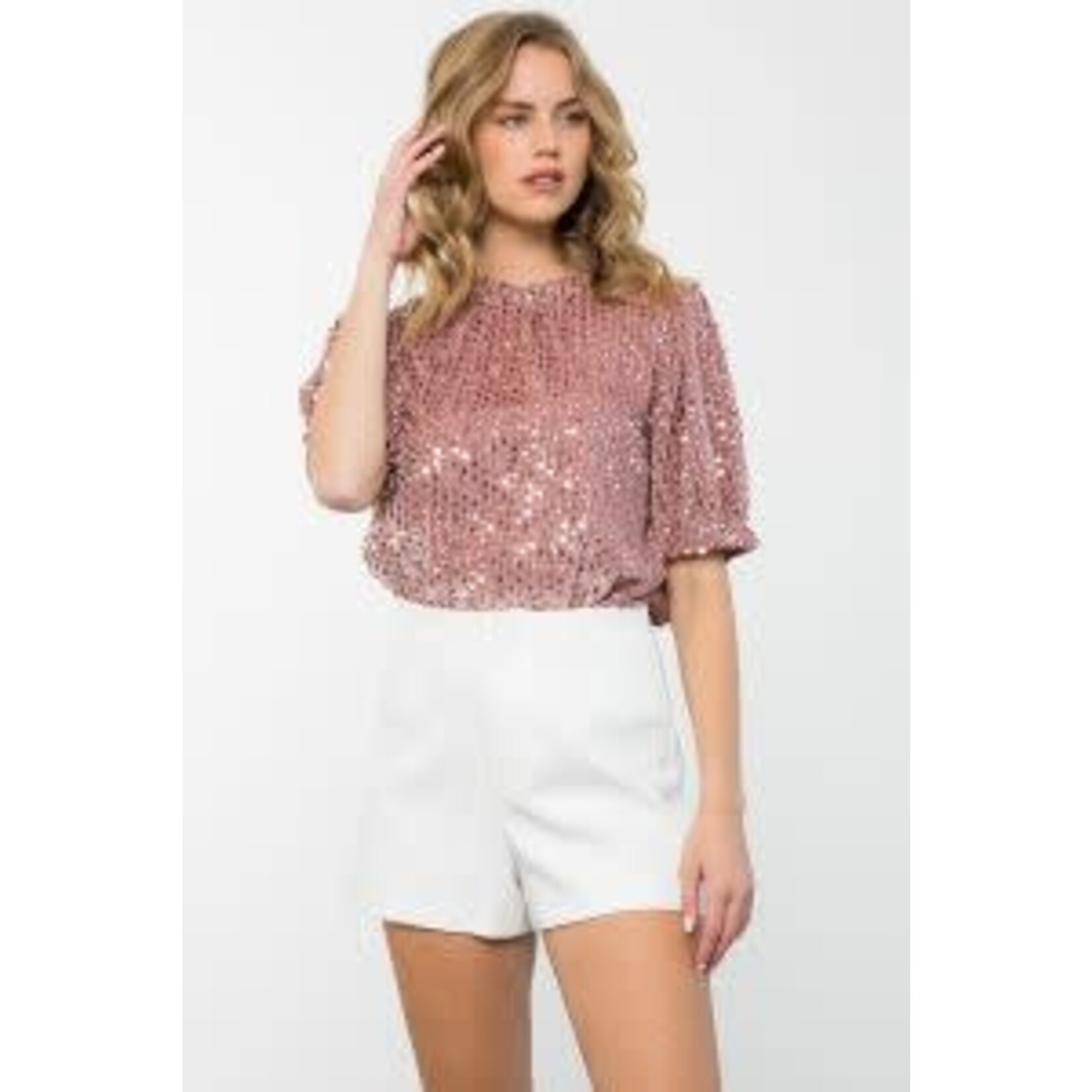 THML Pink Sequin Detail Corduroy Top