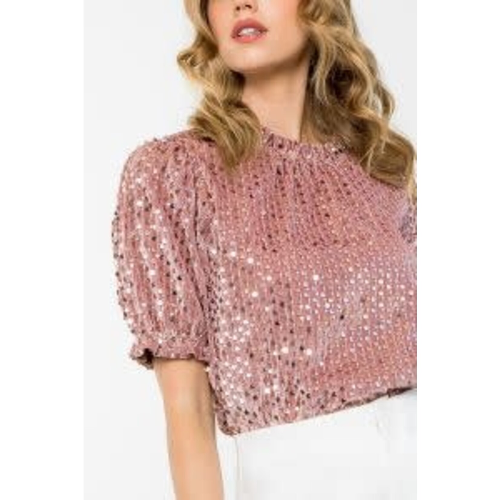 THML Pink Sequin Detail Corduroy Top