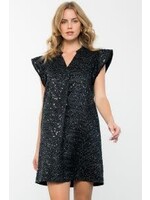 THML Black Flutter Sleeve Textured Dress