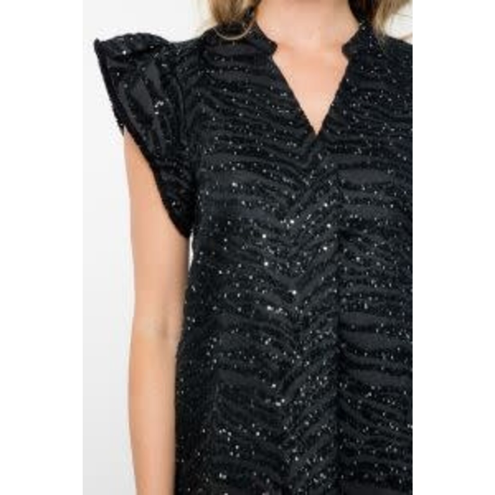 THML Black Flutter Sleeve Textured Dress