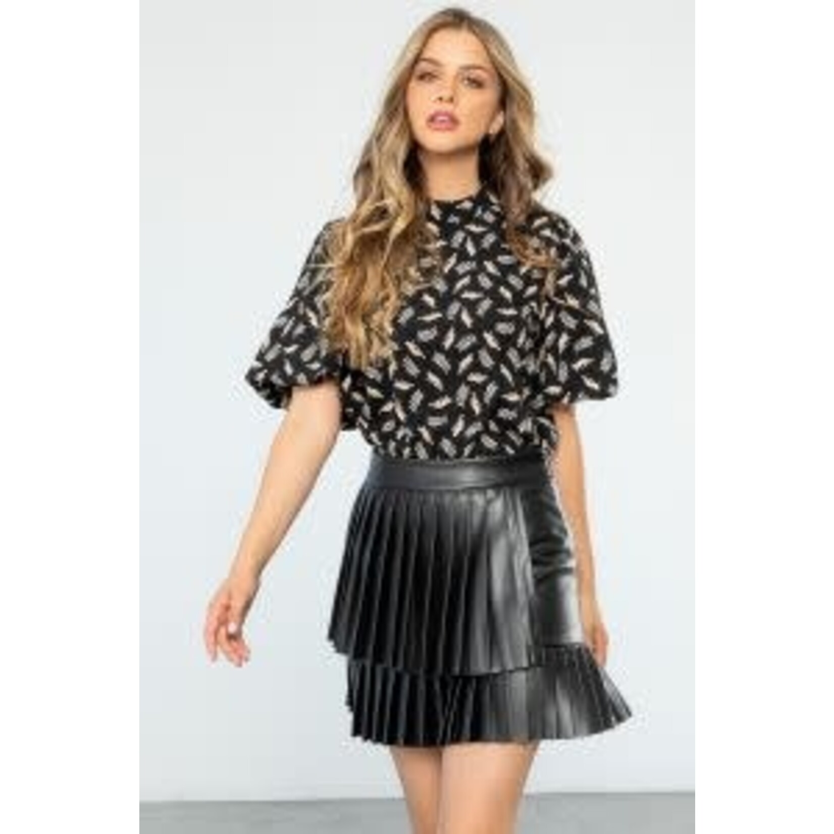 THML Black Leather Pleated Skirt