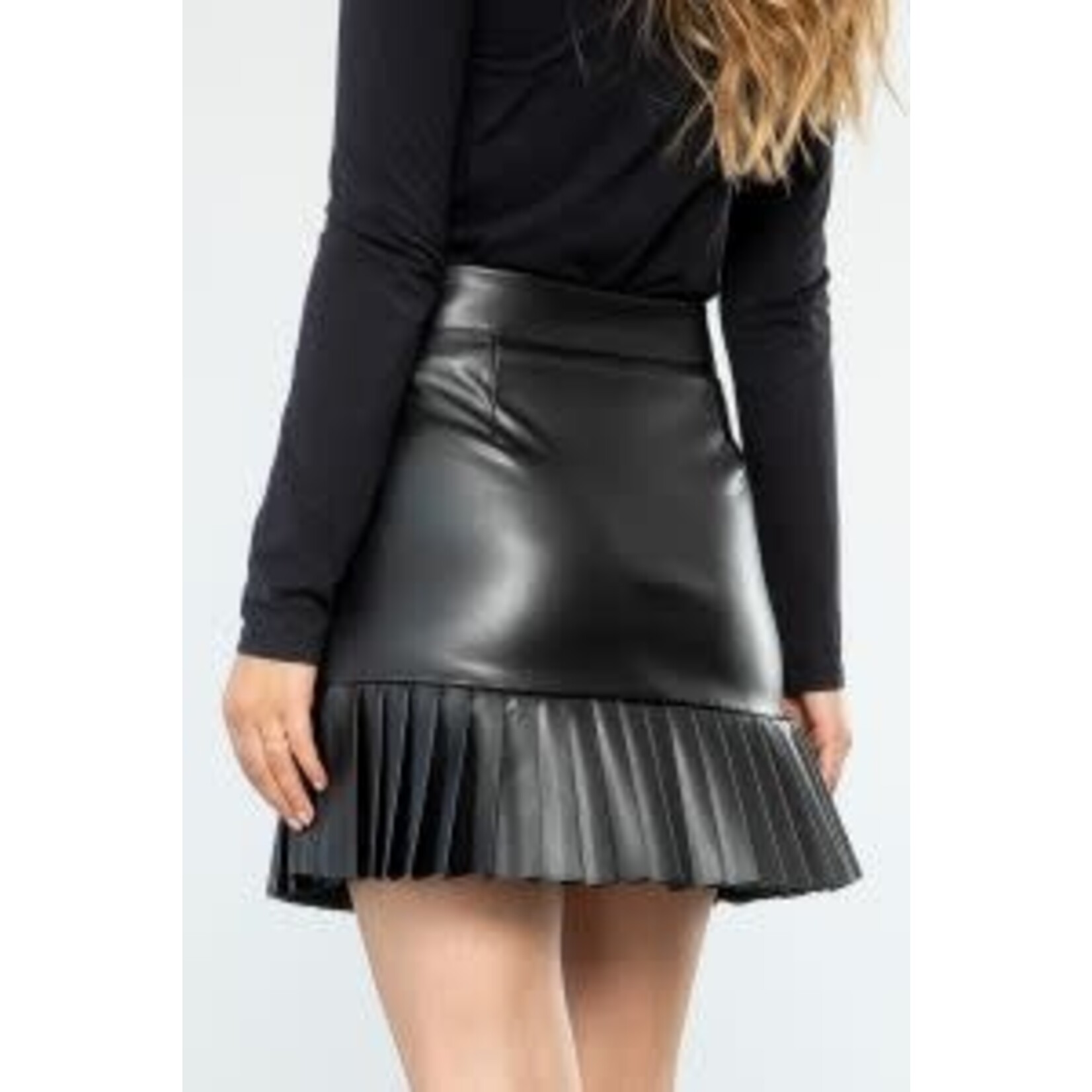 THML Black Leather Pleated Skirt
