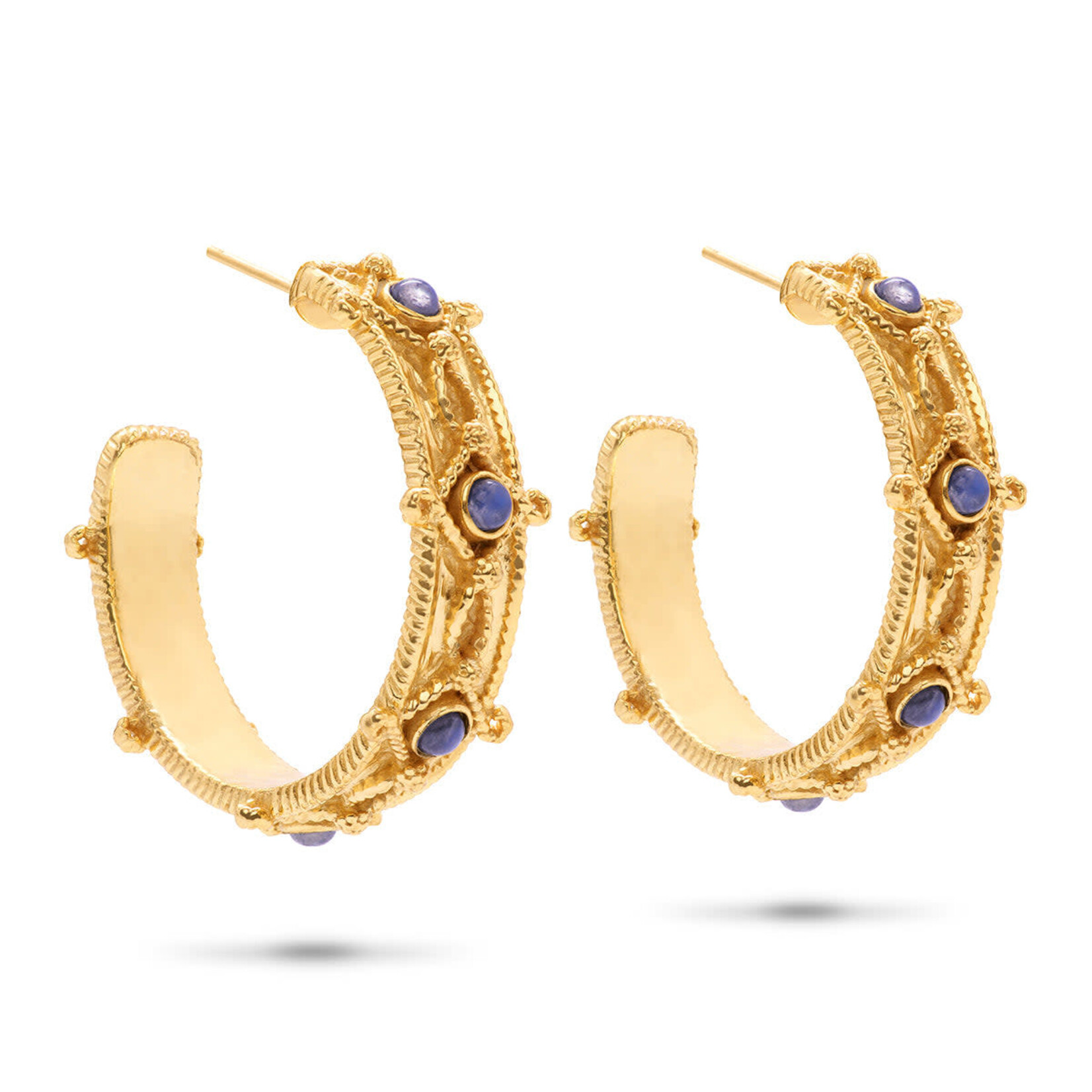 CAPUCINE DE WULF Victoria Hoop Earrings in Hammered Gold/Blue Labradorite