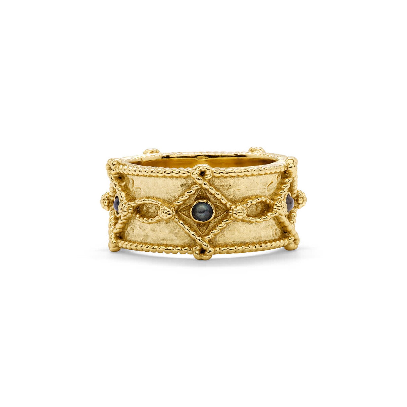 CAPUCINE DE WULF Victoria Ring Band in Hammered Gold/Blue Labradorite, Size 7