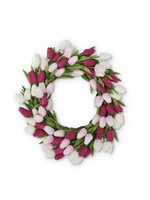 22 Inch Fuchsia Pink & White Real Touch Mini Tulip Wreath