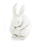 12.5 Inch White Resin Sitting Rabbit w/ Paws at Mouth
