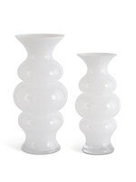 12 Inch White Glass Ribbed Hourglass Fluted Vase