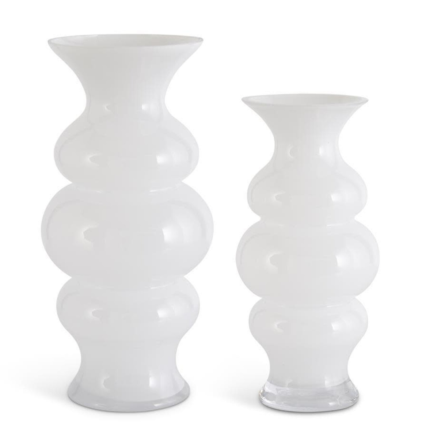 15.75 Inch White Glass Ribbed Hourglass Fluted Vase