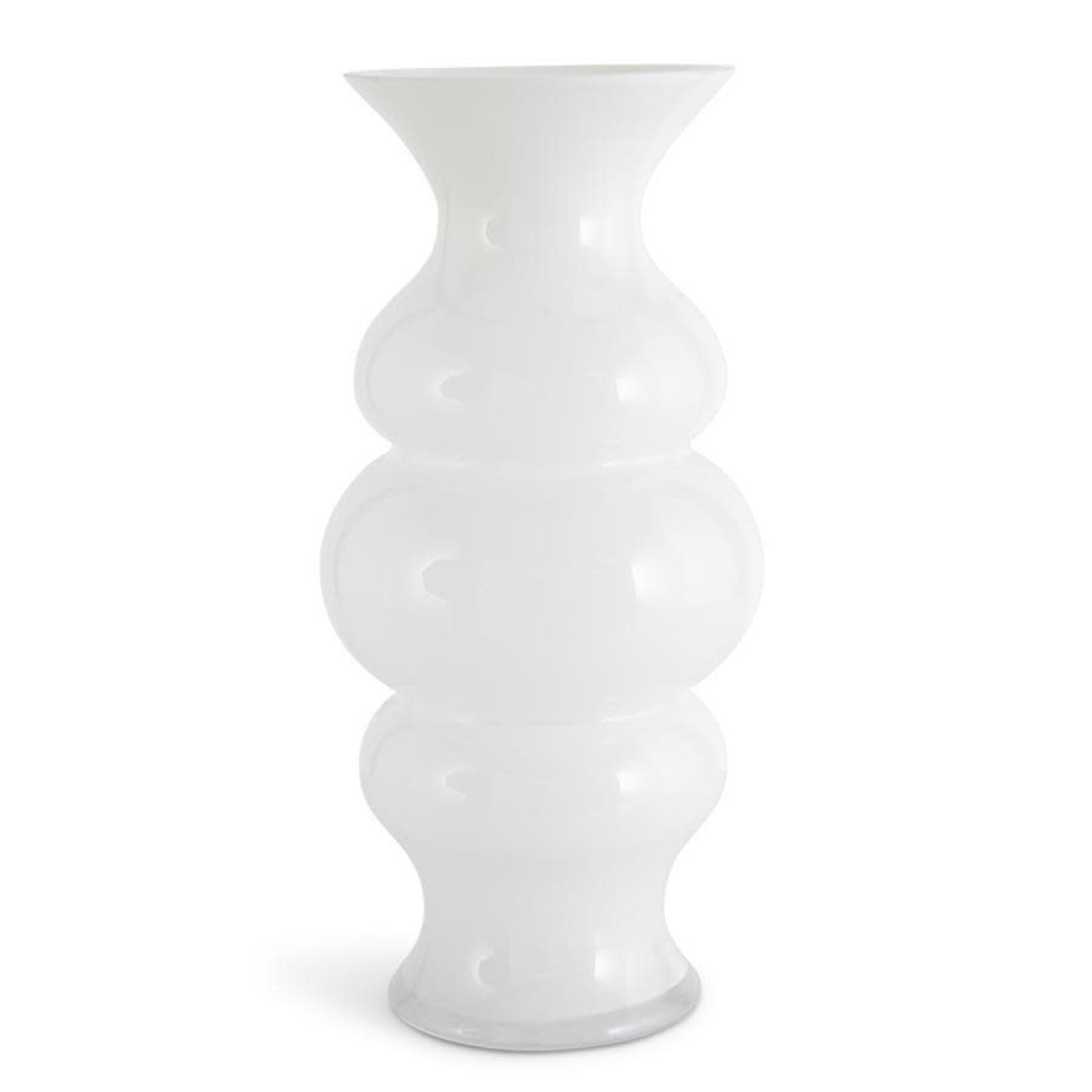 19.75 Inch White Glass Ribbed Hourglass Fluted Vase