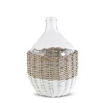 15.5 Inch Clear Glass Bottle in White & Tan Wicker Basket