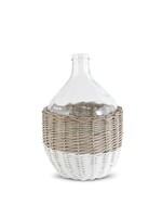 15.5 Inch Clear Glass Bottle in White & Tan Wicker Basket