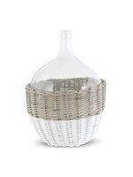 21 Inch Clear Glass Bottle in White & Tan Wicker Basket