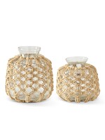 10 Inch Jute Net Wrapped Clear Glass Vase