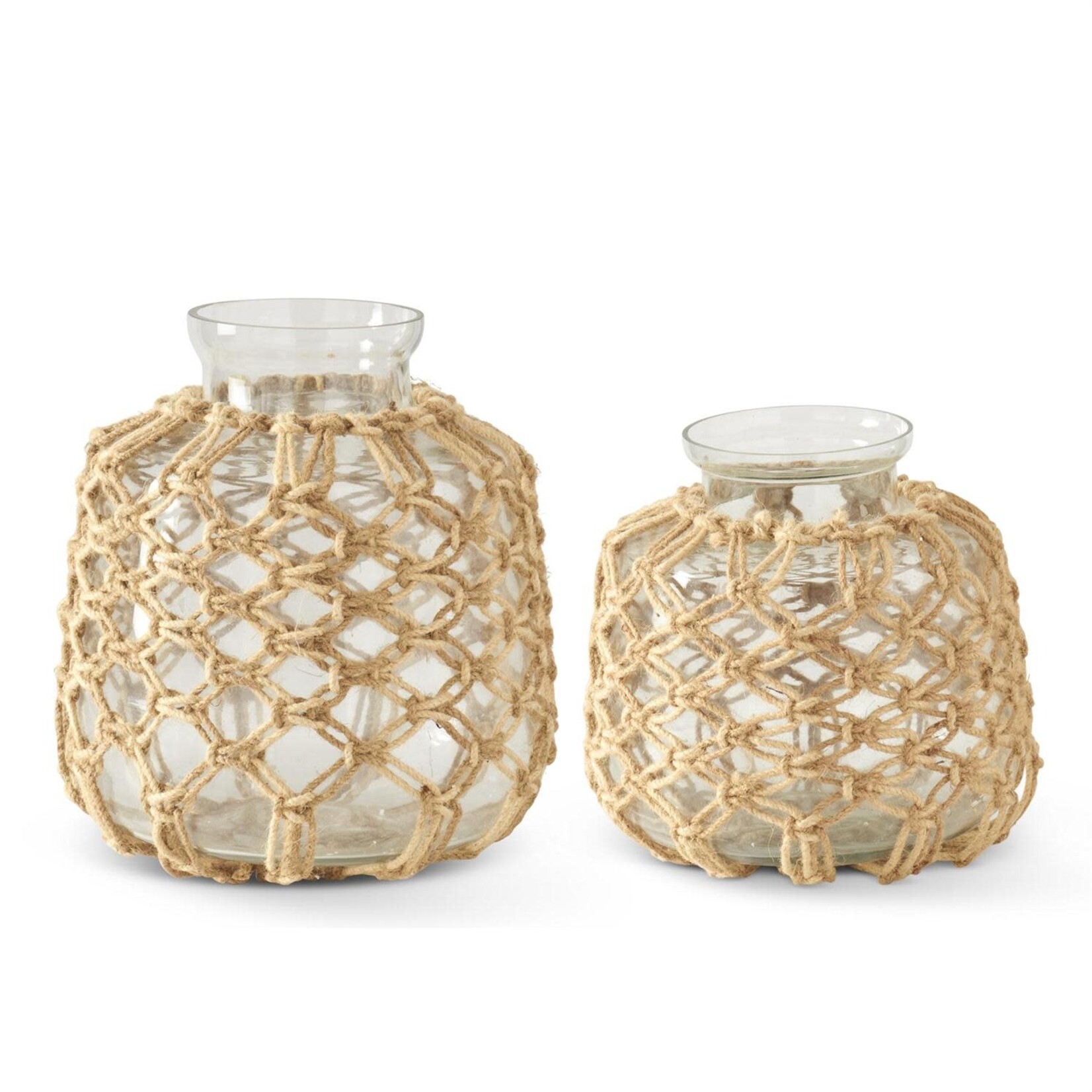 12.5 Inch Jute Net Wrapped Clear Glass Vase