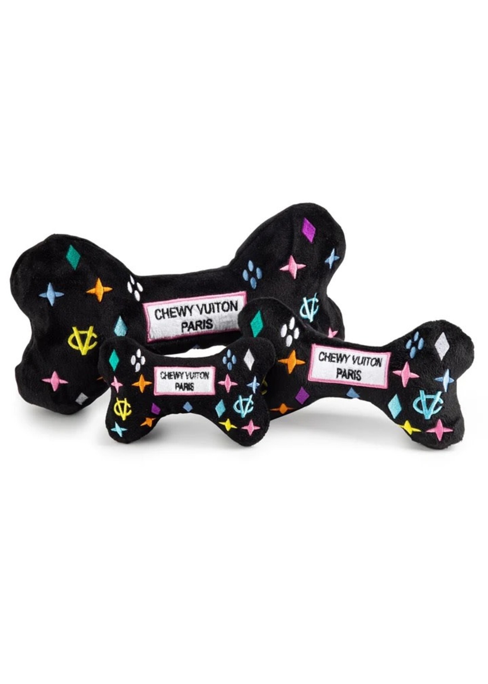 Haute Diggity Dog Black Monogram Chewy Vuiton Bone Squeaker Dog Toy | Large