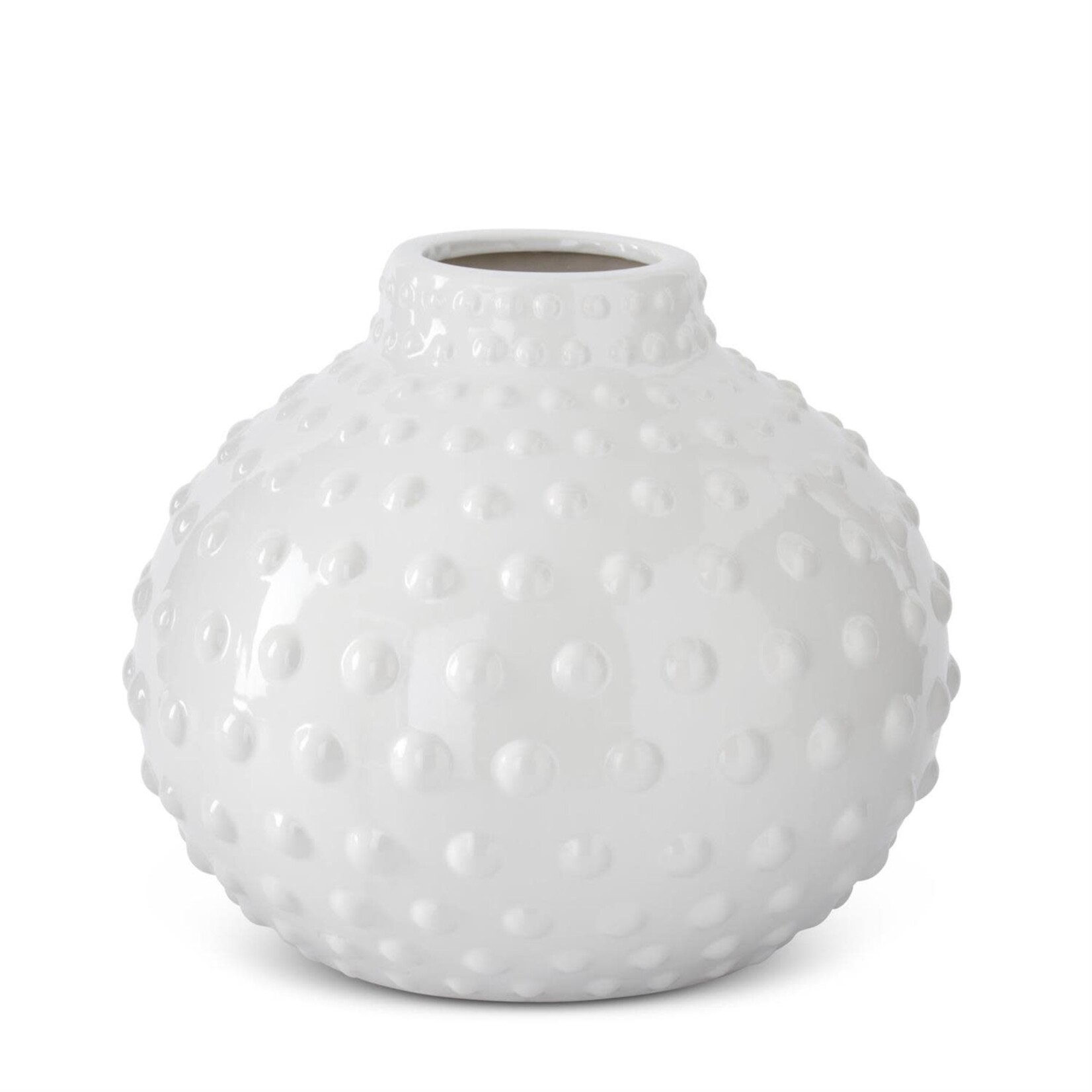 11 Inch White Ceramic Raised Dot Vase
