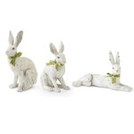 15.5 Inch Sitting White Rabbit with Green Ribbon Bow