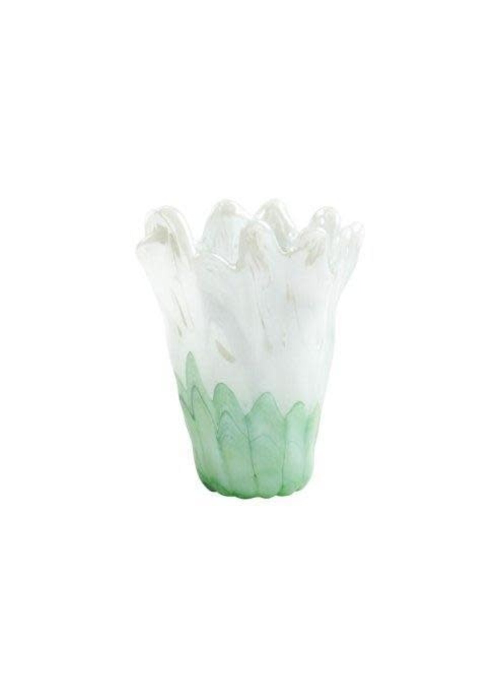 VIETRI Onda Glass Green and White Medium Vase