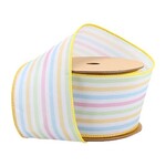 LA Ribbons and Crafts 1 1/2 Wired Ribbon , White w/ Pastel Stripe - 10 Yard Roll