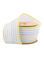 LA Ribbons and Crafts 1 1/2 Wired Ribbon , White w/ Pastel Stripe - 10 Yard Roll