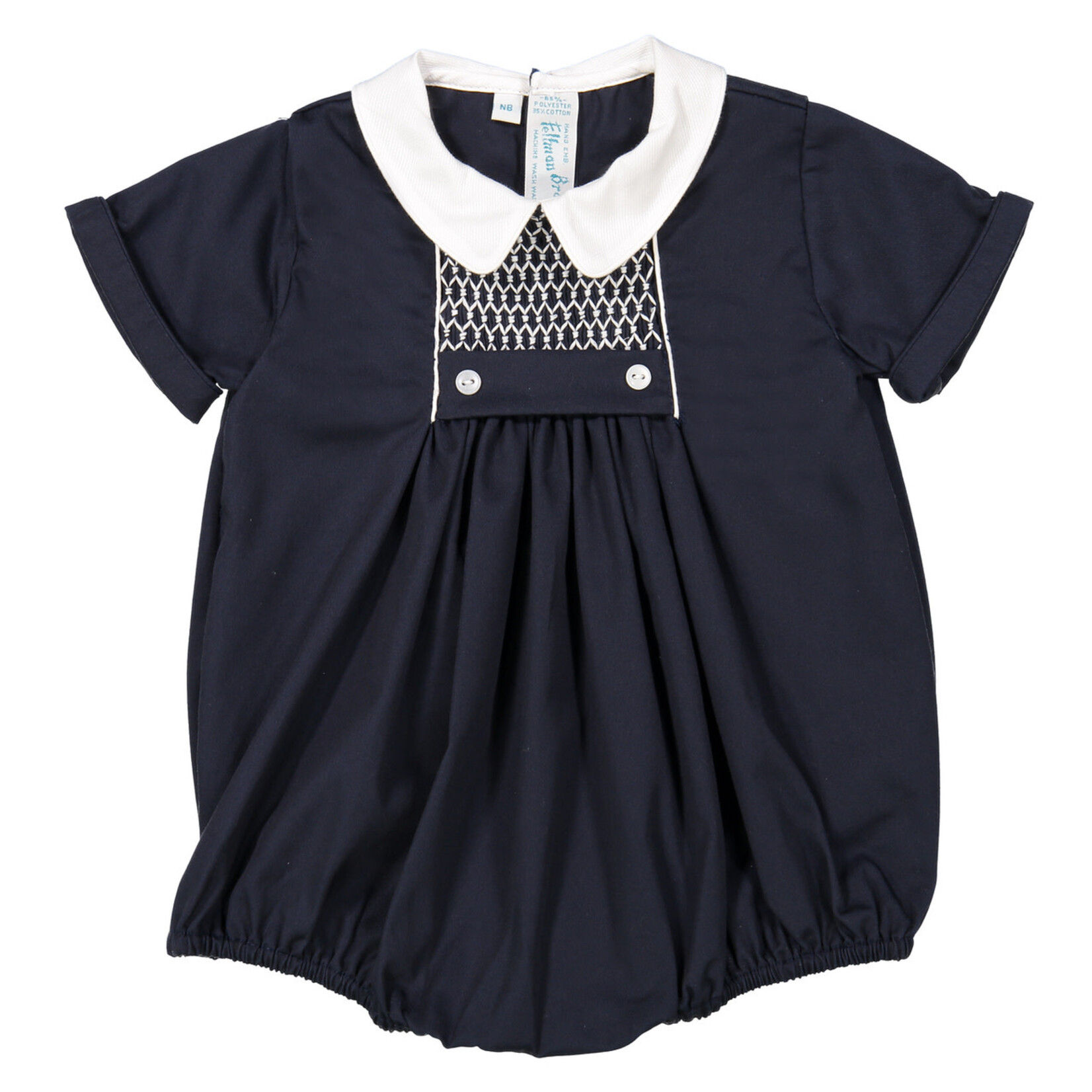 Feltman Brothers Chevron Smocked Bubble, Navy - NB