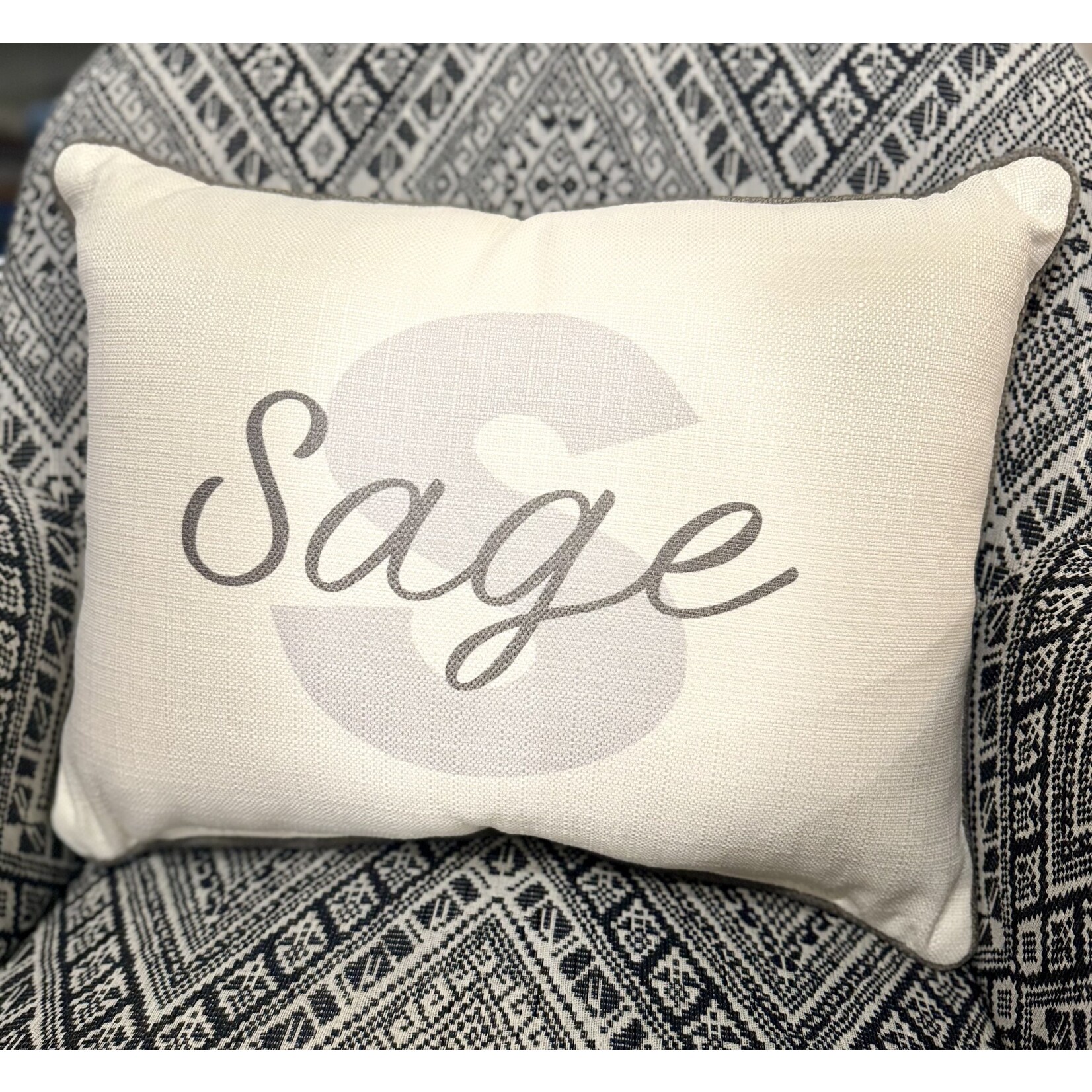 Neutral Block Last Name/Initial Pillow + Piping