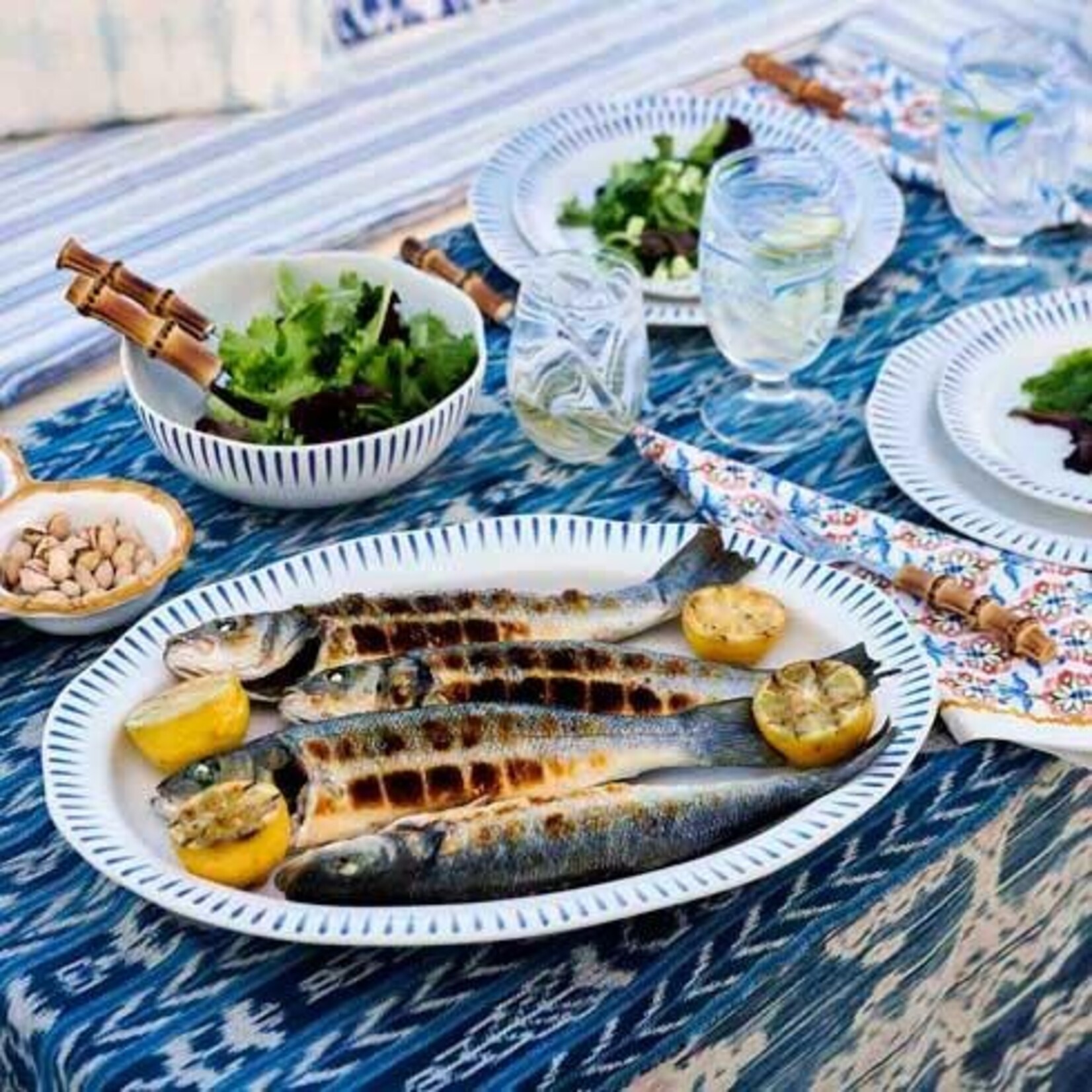 Juliska Sitio Stripe 17" Serving Platter - Delft Blue