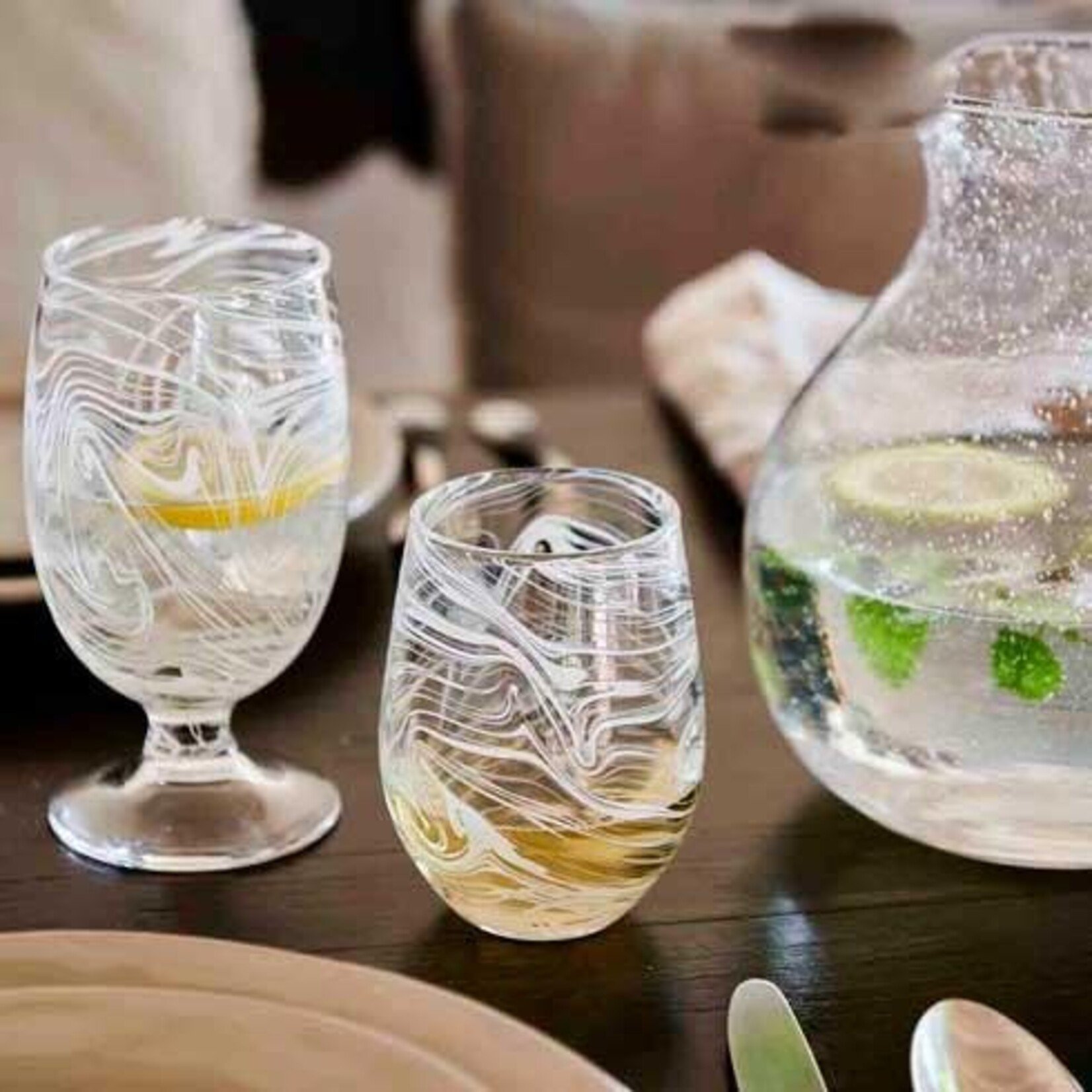 Juliska Puro Marbled Stemless Wine Glass - White
