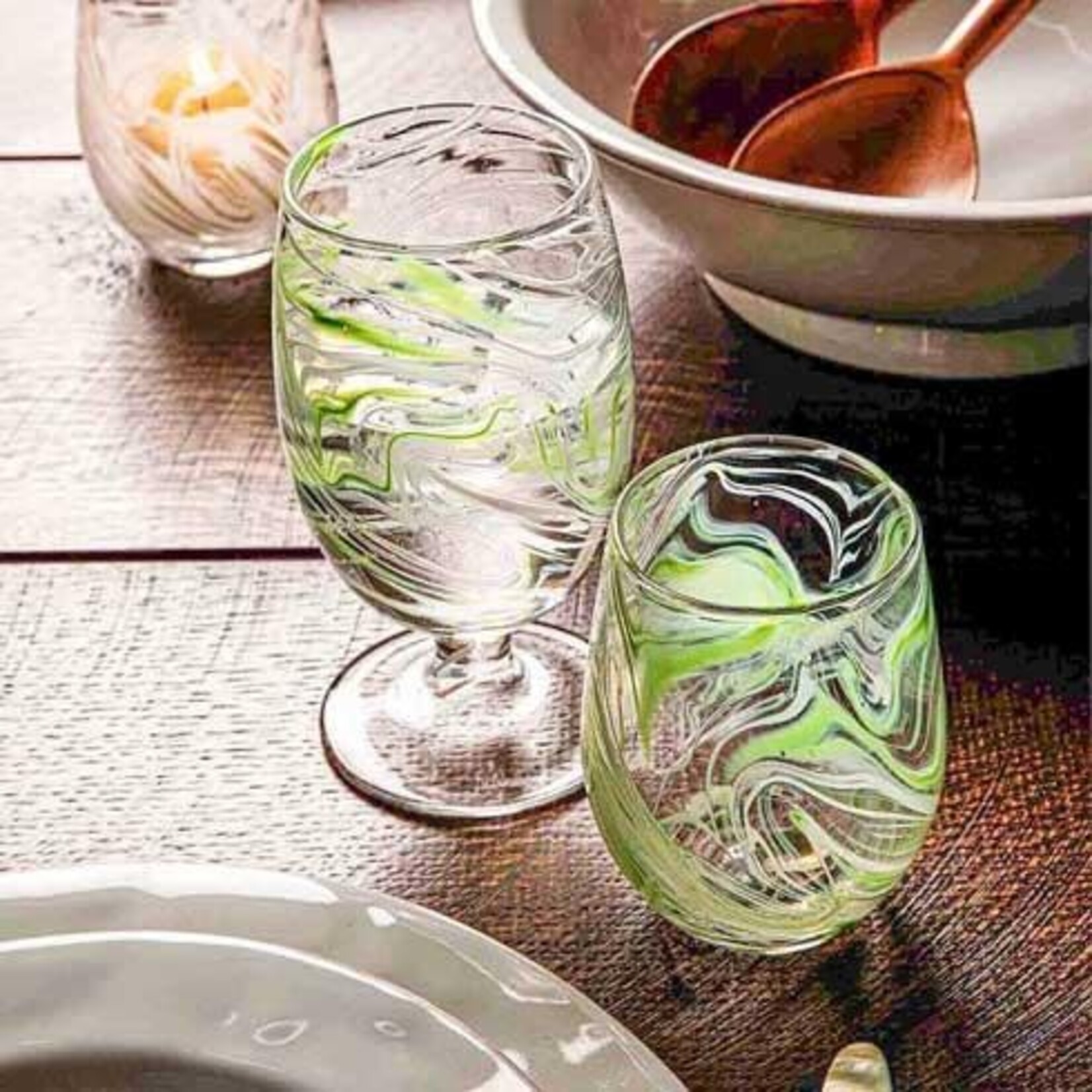 Juliska Puro Marbled Stemless Wine Glass - Green
