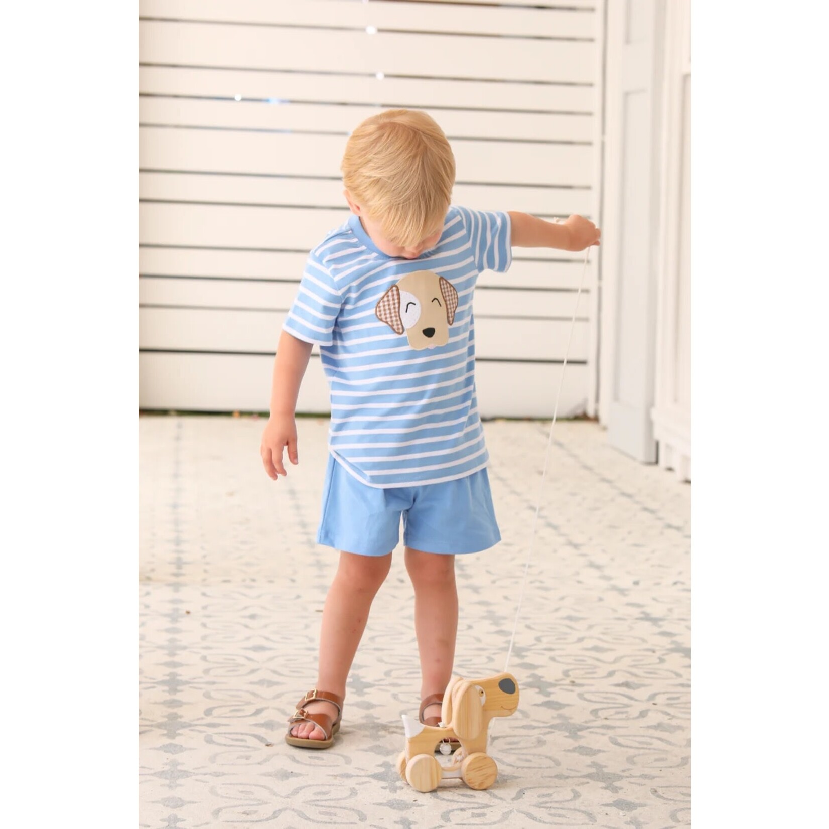 Trotter Street Kids Puppy Short Set, Blue