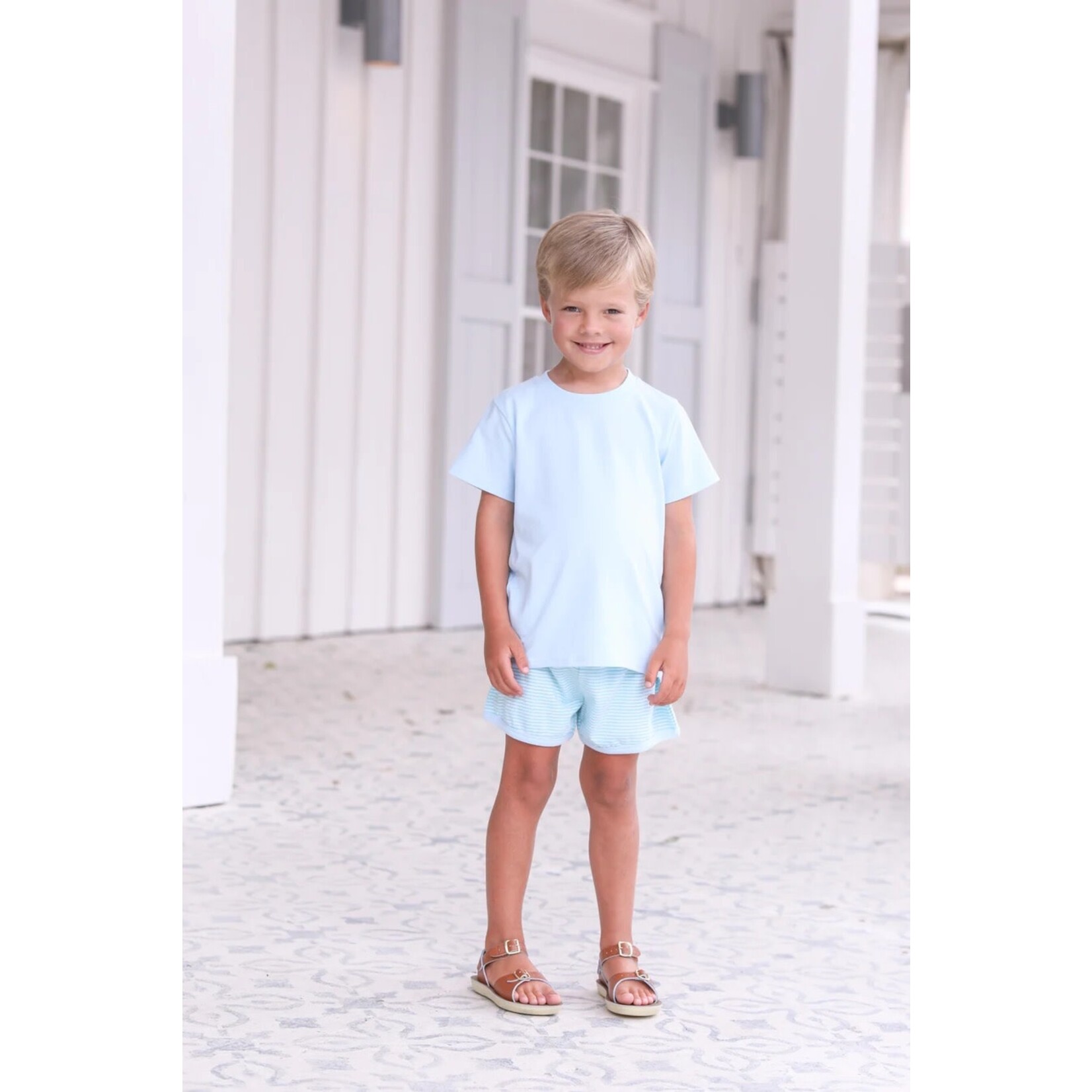 Trotter Street Kids Thomas Short Set- Mint Stripe & Light Blue