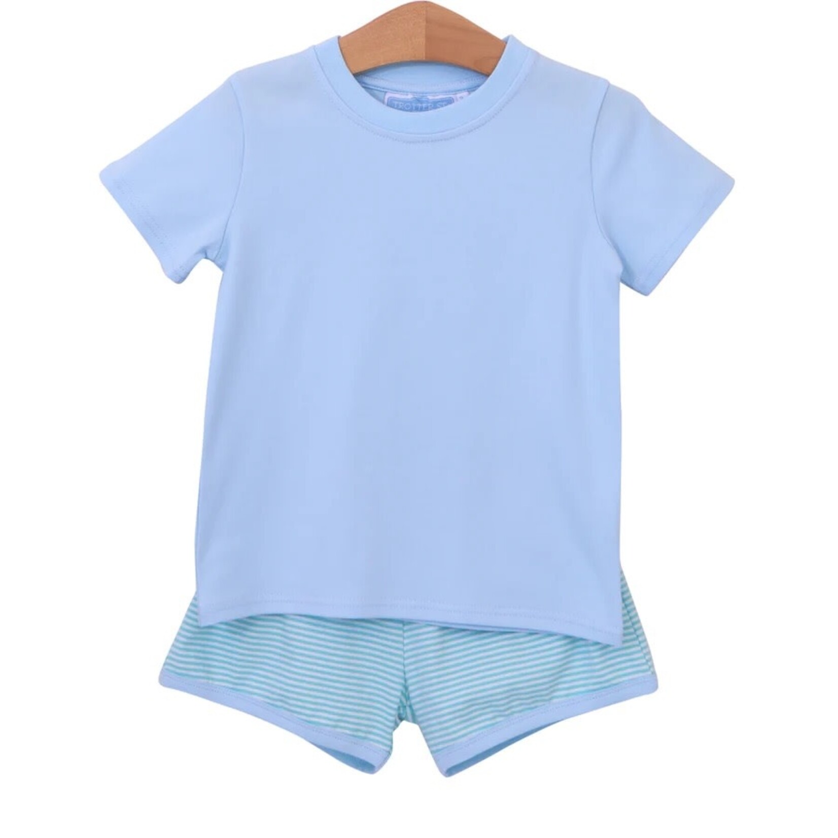 Trotter Street Kids Thomas Short Set- Mint Stripe & Light Blue