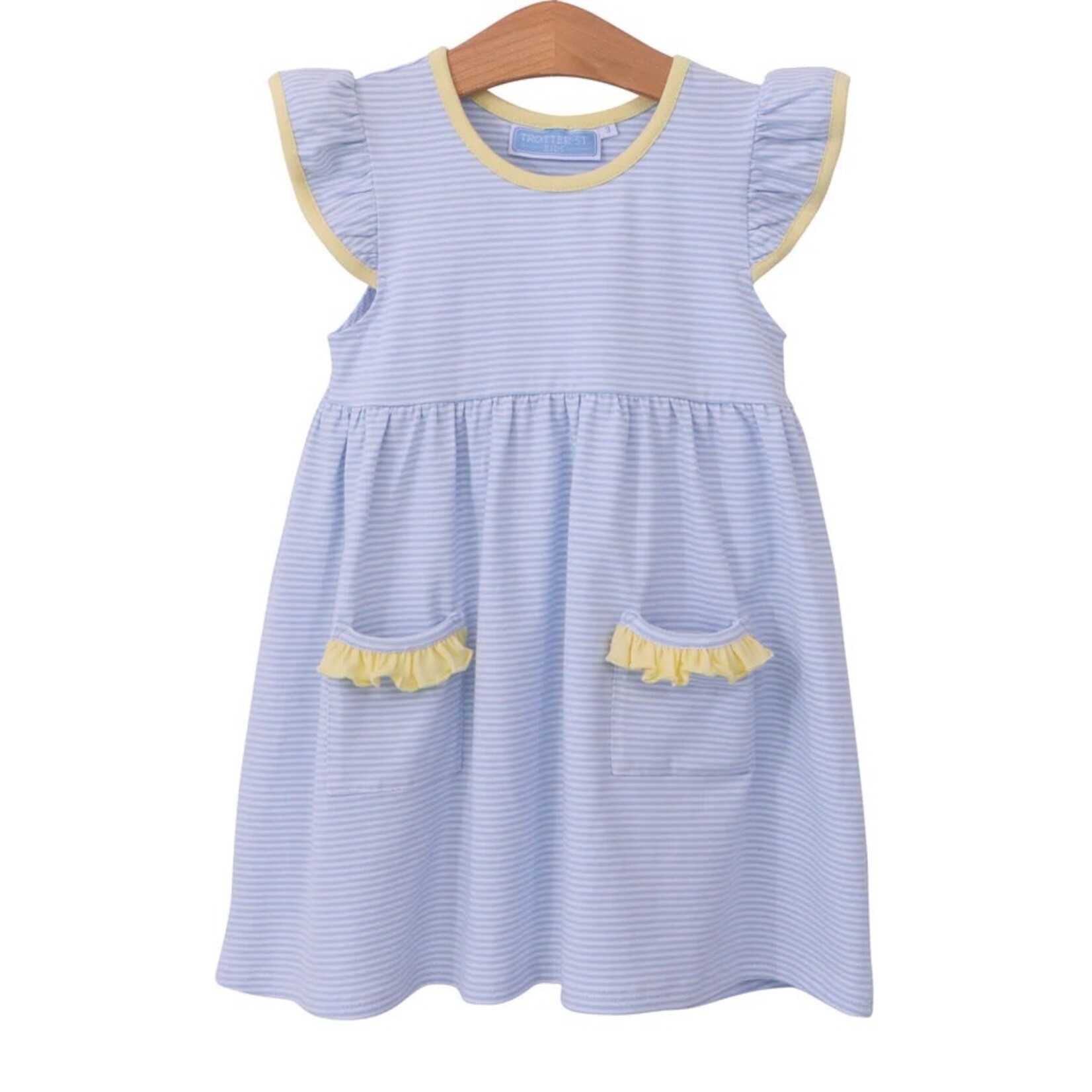 Trotter Street Kids Lucy Dress- Light Blue Stripe & Yellow