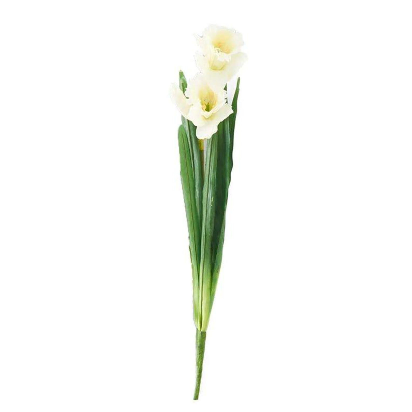18 Inch White Real Touch Daffodil w/Double Bloom & Bud