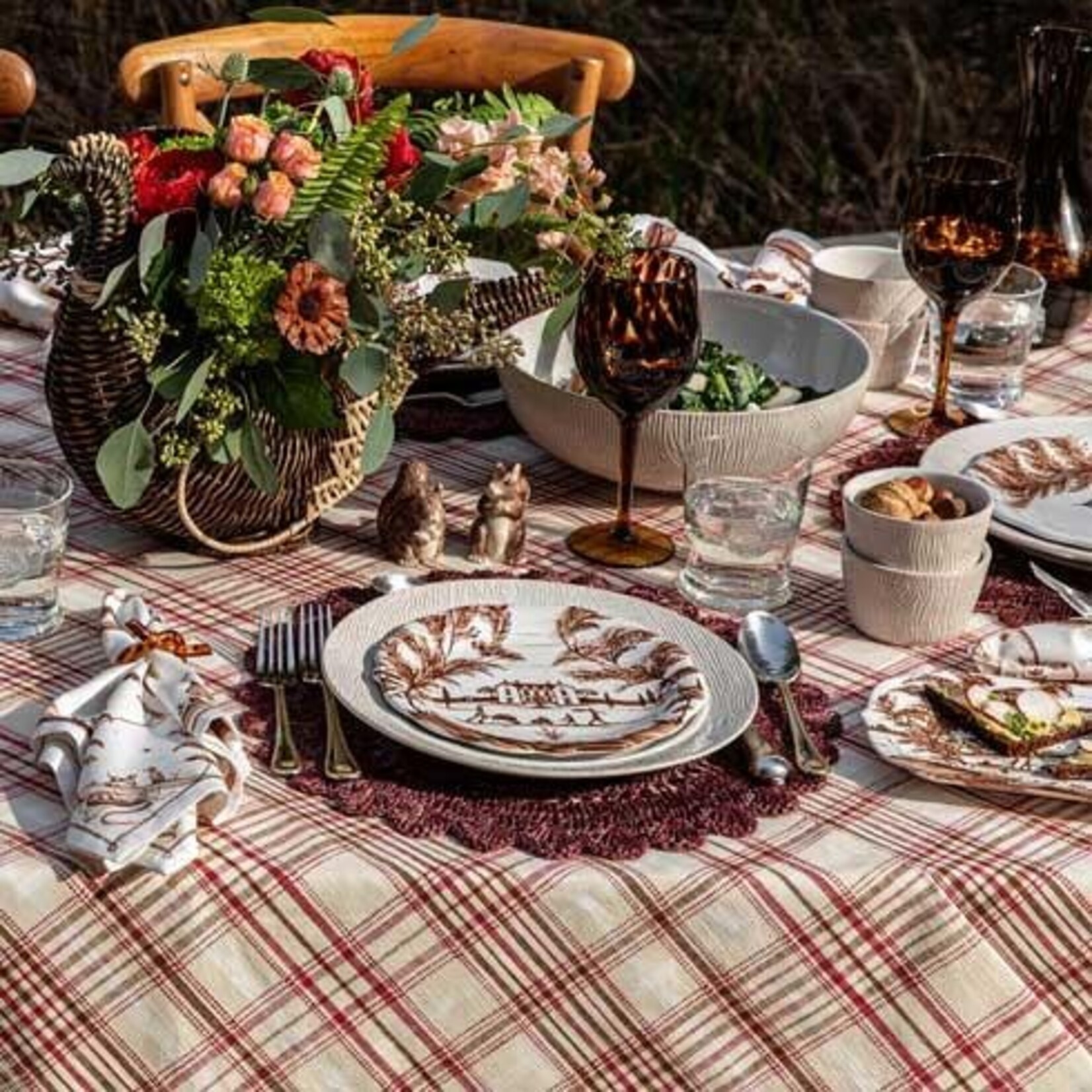 Juliska Harvest Tartan 60" x 120" Tablecloth - Mulberry/Brown