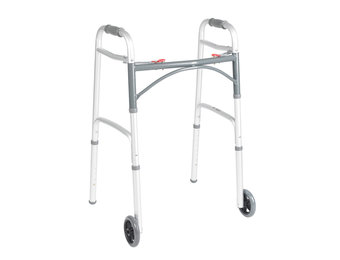 Deluxe Folding Walker, Two Button with 5" Wheels