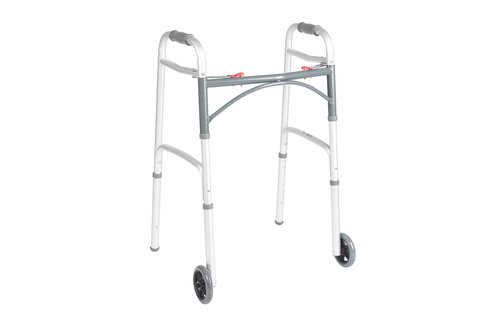 Deluxe Folding Walker, Two Button with 5" Wheels