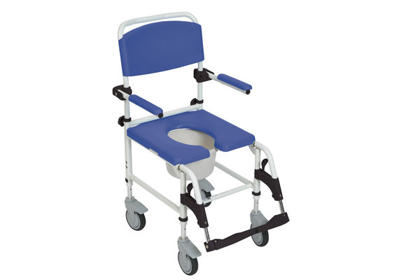 Aluminum Rehab Shower Commode Chair with Four Rear-locking Casters