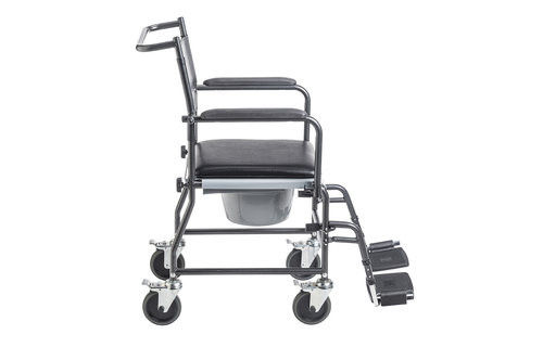 Upholstered Drop Arm Wheeled Commode with Footrests
