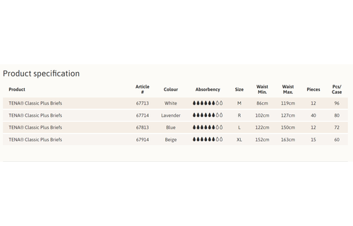Tena Classic Plus Brief Extra Large - 15/bx - Single