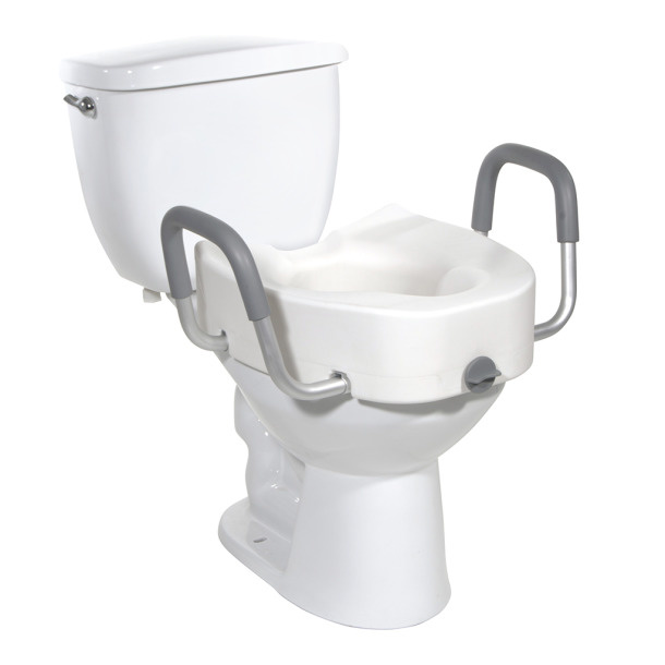 Premium Raised Toilet Seat W/Arms And Lock- Elongated