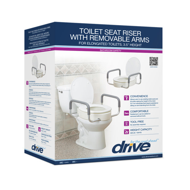 Premium Raised Toilet Seat Rizer W/removable Arms- Standard