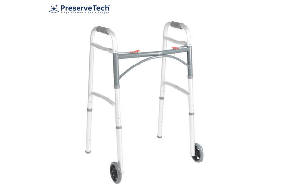 PreserveTech™ Deluxe Folding Two-Button Walker With 5" Wheels