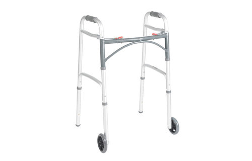 Deluxe Folding Walker, Two Button with 5" Wheels