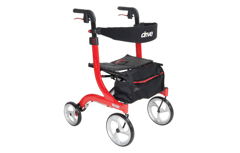  Drive Medical Nitro Dual Function Transport Wheelchair and  Rollator Rolling Walker Combo with Hand Activated Brakes and Back Support,  Red : Tools & Home Improvement