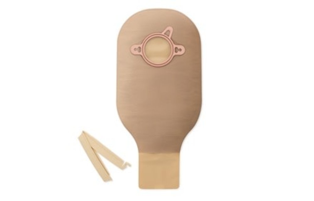 New Image Two-Piece Drainable Pouch, Clamp Closure  Green Beige Flange 1-3/4" (44 mm) Pouch Length 12" (30mm) - Box of 10