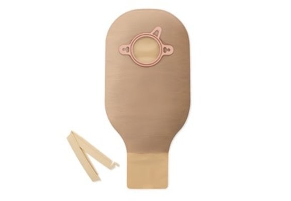 New Image Two-Piece Drainable Pouch, Clamp Closure  Red Beige Flange 2-1/4" (57 mm) Pouch Length 12" (30mm) - Box of 10