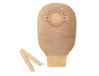 New Image Two-Piece Drainable Pouch, Clamp Closure  Green Beige Flange 1-3/4" (44 mm) Pouch Length 9" (23mm) - Box of 10