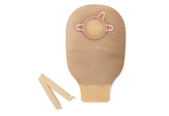 New Image Two-Piece Drainable Pouch, Clamp Closure Green Beige Flange 1-3/4" (44 mm) Pouch Length 9" (23mm) - Box of 10