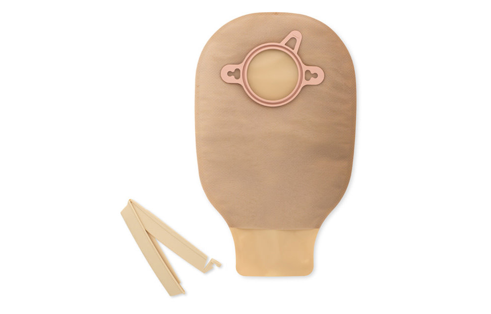 New Image Two-Piece Drainable Pouch, Clamp Closure  Red Beige Flange 2-1/4" (57 mm) Pouch Length 9" (23mm) - Box of 10